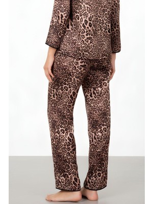 Obje Kadın Leopar Uzun Saten Pijama Altı