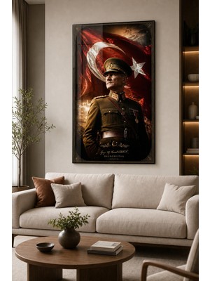 Atatürk ve Türk Bayrağı Baskılı Cam Tablo – Uv Baskı Dekoratif Duvar Tablosu
