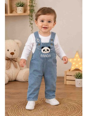 Uçurtma Baby Kids Baby Buu Panta Nakışlı Denim Kotlu Erkek Bebek Salopet Tulum 2'li Takım