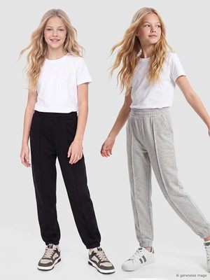 LC Waikiki Lcw Kids Siyah Kız Çocuk Jogger Eşofman Altı 2'li