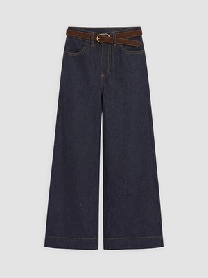 LC Waikiki Lcw Kids Indigo Kemerli Wide Leg Fit Kız Çocuk Jean Pantolon