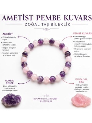 Morlisse Ametist - Pembe Kuvars Doğal Taş Bileklik
