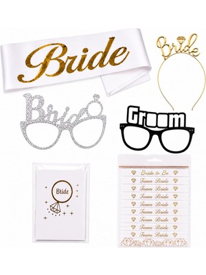 28 Parça Altın Beyaz Bekarlığa Veda Parti Aksesuar Seti (Bride To Be Seti)