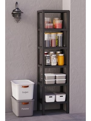 Mithra Life 6 Katlı Siyah Plastik Banyo Mutfak Rafı MIT1045