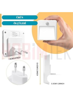Akıllı Hareket Sensörlü LED Gece Lambası 2700K Fişe Takılan Hareket Sensörlü Güç Ayarlı LED Işık L001