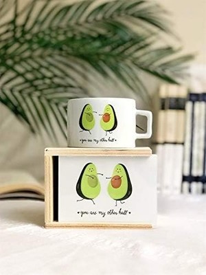 Giftmoda Avokado Tasarımlı Sen Benim Diğer Yarımsın Yastık ve Ahşap Kutulu Kupa Hediye Seti