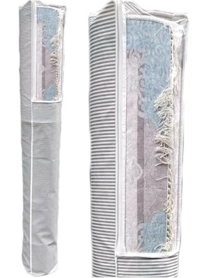 Pencereli Halı Hurcu Gri Çizgili – Fermuarlı Toz Geçirmez Organizer Hurç, Büyük Kapasiteli Saklama Torbası (1 Adet) (6m² 38X210 Cm)