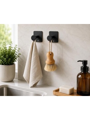 Tekli Yapışkanlı Metal Siyah Askı, Delmeden Duvara Monte Havlu Askısı, Çanta Askısı, Mutfak Banyo Askısı, Paslanmaz Yapışkanlı Duvar Askısı, Modern Kare Tabanlı Askı Aparatı