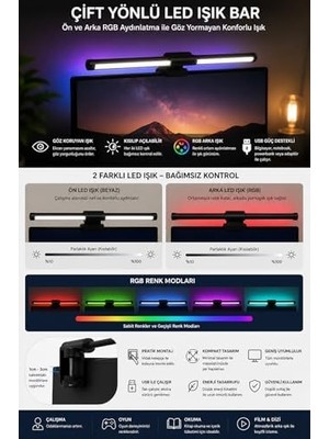 Neo Vista Dokunmatik Monitör Üstü LED Aydınlatma – Rgb Ambiyans & 3 Renk Işık Ayarlanabilir