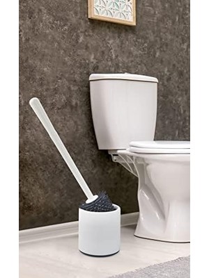 Silikon Wc Tuvalet Banyo Fırçası Klozet Fırçası Beyaz-Gri Oval