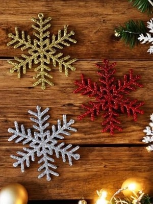 Yılbaşı Ağacı Süsleri Simli Kar Tanesi Şekilli Asılabilir Ağaç Süsü Renkli 3'lü Karışık