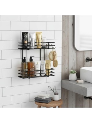 Yapışkanlı 2 Katlı Banyo Rafı Duş Şampuanlık Duvar Düzenleyici Organizer