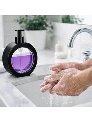 Yuvarlak Şekilli Şık Sıvı Sabunluk & Deterjanlık Sıvı Sabun Haznesi Banyo Sabunluğu Mutfak Deterjanlığı Deterjan Haznesi 350 ml (Krem)