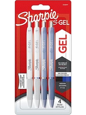 S-Gel Jel Kalem 0.7 mm Uç, Buz Mavisi & Beyaz Inci 4'lü Paket, Siyah & Mavi Mürekkep