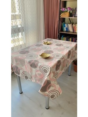 Defnelam Dertsiz Masa Örtüsü Duck Keten Sıvı Geçirmez 150 x 180 cm (Pembe Yuvarlak)