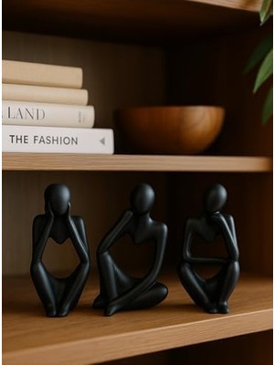Ev & Ofis Dekoru – Siyah 3’lü Insan Figürü Seti | El Yapımı Minimalist Heykel Takımı