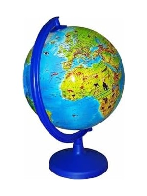 Dünya Küresi Fiziki Hayvanlı Işıksız 20 cm Çap -30 cm Yükseklik- Eğitci Yer Küre, Mavi