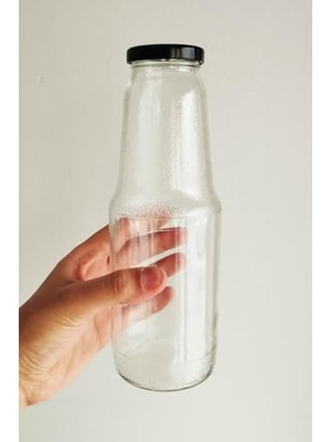 1000 ml Şeffaf Meyve Suyu Şişesi, Meşrubat, Limonata Şişesi Metal Kapaklı 1000 cc Boş Cam Şişe (6, Siyah Kapak, 1000, Mililitre)