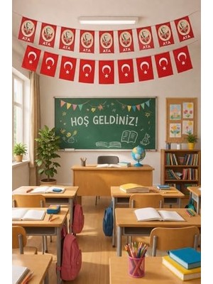 23 Nisan Süsleri 23 Nisan Hediyeleri Ipli Ay Yıldızlı Bayrak 50 Li, 50'li Mini İpli Ata Baskılı Bayrak