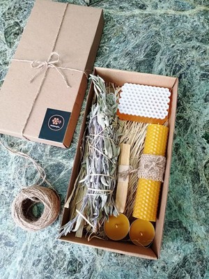 Sertifikalı Palo Santo Adaçayı Tütsü Ballı Sabun Tealight Mum Balmumu Mum Seti Beeswax Bal Mumu Mum