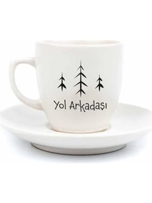 Yol Arkadaşı Temalı 2 Kişilik 4 Parça Krem Türk Kahvesi Fincan Seti - Hediyelik Kahve Fincanı Seti
