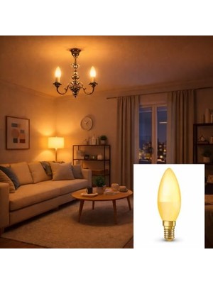 LED Mum Ampul 4.9W (40W Eşdeğer) E14 Duy 470 Lümen – Dekoratif LED Ampul – Dim Edilemez – Enerji Tasarruflu – Avize ve Aplik Uyumlu – 4’lü Paket (Sarı 2700K)