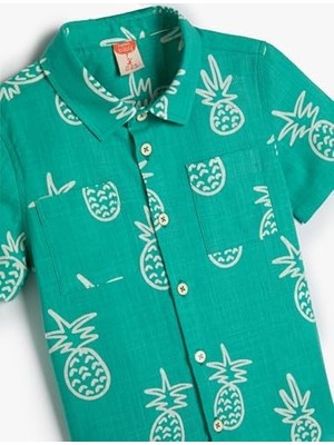 Gömlek Kısa Kollu Ananas Baskılı Cep Detaylı