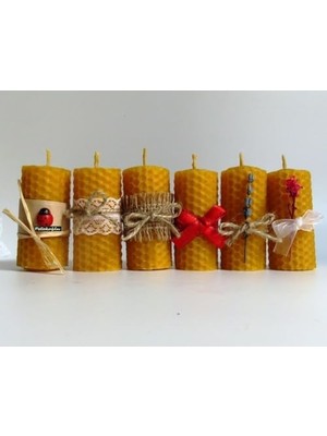 (6 Adet) Özel Günler Için Doğal Petek Balmumu Mum 7cm X3CM Kutulu Mum Beeswax Candle