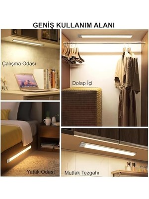 Sensörlü Alüminyum USB Şarjlı LED Gece Lambası, 3 Renk Kısılabilir, Mutfak Dolap Tezgah Için (40 Cm)