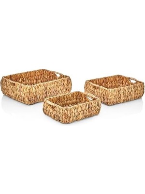 El Yapımı Hasır Bombeli Dekoratif Sepet, Hasır Bombeli Dekoratif Tepsi 3 Model Seçenekli (37 * 30 * 12CM) (Model - 3)