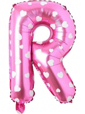 R Harfi 16 Inç Pembe Kalpli Renk Folyo Balon 36 cm (Pembe)