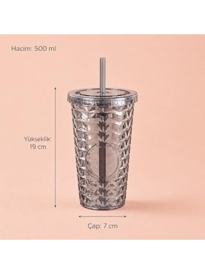 Pipetli Mika Bardak 500 Ml, Kapaklı ve Pipetli Içecek Bardağı, Soğuk Kahve Meşrubat Smoothie ve Günlük Kullanım Için Pratik Plastik Bardak (Siyah)