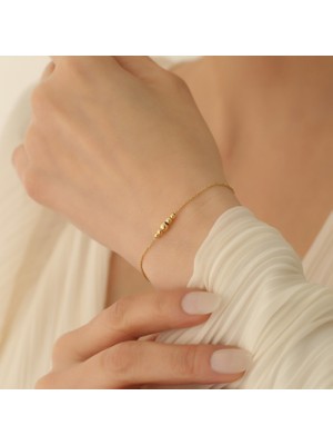 Nox Jewelry 14 Ayar Altın Kaplama 925 Ayar Gümüş Top Detaylı İnce Zincir Bileklik - CB00126