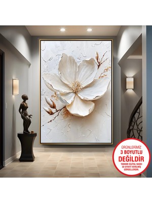 Emya Home Gold Metal Çerçeveli Kabartma Görünümlü Çiçekler Kanvas Tablo