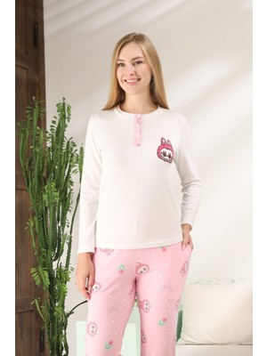 Obje Kadın Ekru Labubu Desen Pijama Üstü
