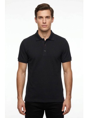 Posh Cabal Erkek Comfort Fit Logosuz-Baskısız Siyah Polo Yaka T-Shirt