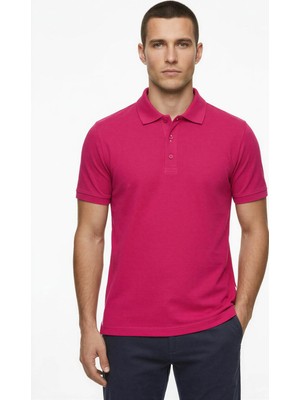 Posh Cabal Erkek Slim Fit Logosuz-Baskısız Fuşya Polo Yaka T-Shirt