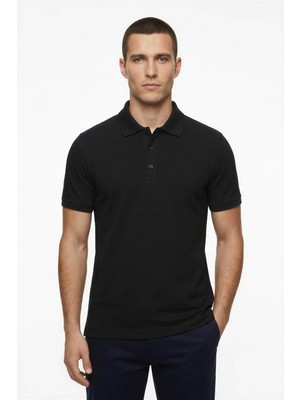 Posh Cabal Erkek Slim Fit Logosuz-Baskısız Siyah Polo Yaka T-Shirt