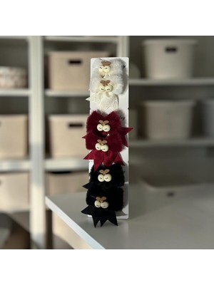 Hediyelik Kız Çocuk Kadın Anne Peluş Şık Kurdele Toka 3lü Set
