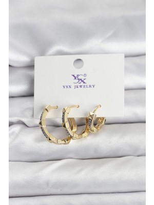 Nacario Mey Ithalat® Gold Renk Zirkon Taşlı Kadın Küpe