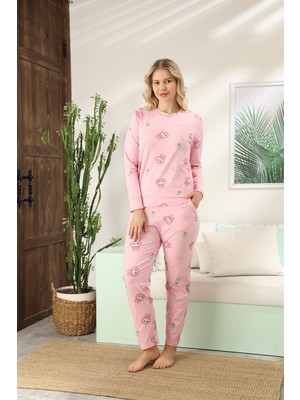 Obje Kadın Pembe Labubu Desen Uzun Tek Alt