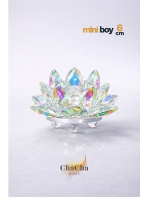 Chacha Home Kristal Nilüfer Çiçeği Obje & Mumluk - Lüks Cam Lotus Sehpa ve Konsol Dekoru (15 cm / 10 cm / 8 cm / 6 Cm)