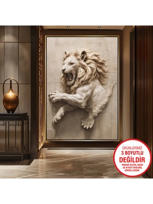 Emya Home Gold Metal Çerçeveli Kabartma Görünümlü Aslan Kanvas Tablo