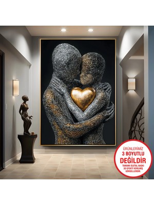 Emya Home Gold Metal Çerçeveli Kabartma Görünümlü Aşk Kanvas Tablo