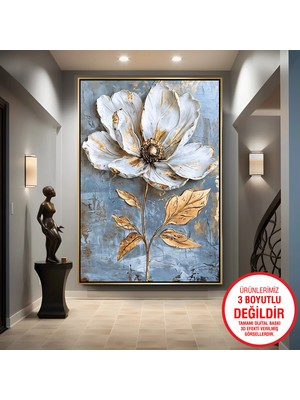Emya Home Gold Metal Çerçeveli Kabartma Görünümlü Çiçekler Kanvas Tablo