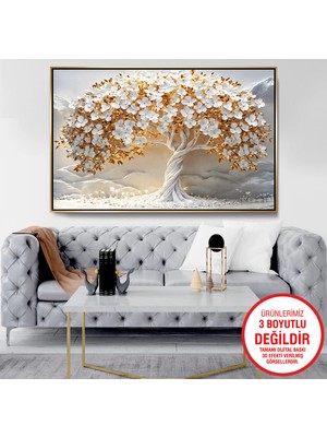 Emya Home Gold Metal Çerçeveli Kabartma Görünümlü Ağaç Kanvas Tablo