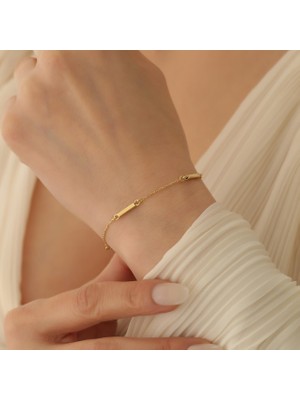 Nox Jewelry 14 Ayar Altın Kaplama 925 Ayar Gümüş Boru Detaylı İnce Zincir Bileklik - CB00125