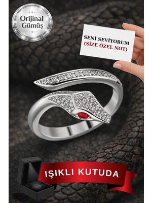 Carat Stone Işıklı Kutuda 925 Ayar Gerçek Gümüşten Yılan Yüzük (Ayarlanabilir Beden)