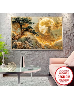 Emya Home Gold Metal Çerçeveli Kabartma Görünümlü Ağaç Kanvas Tablo