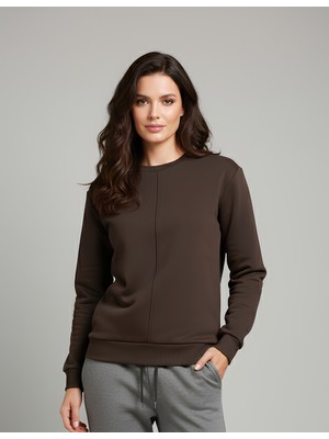 Obje Kadın Yanık Kahverengi 3 Iplik Şardonlu Oversize Sweat